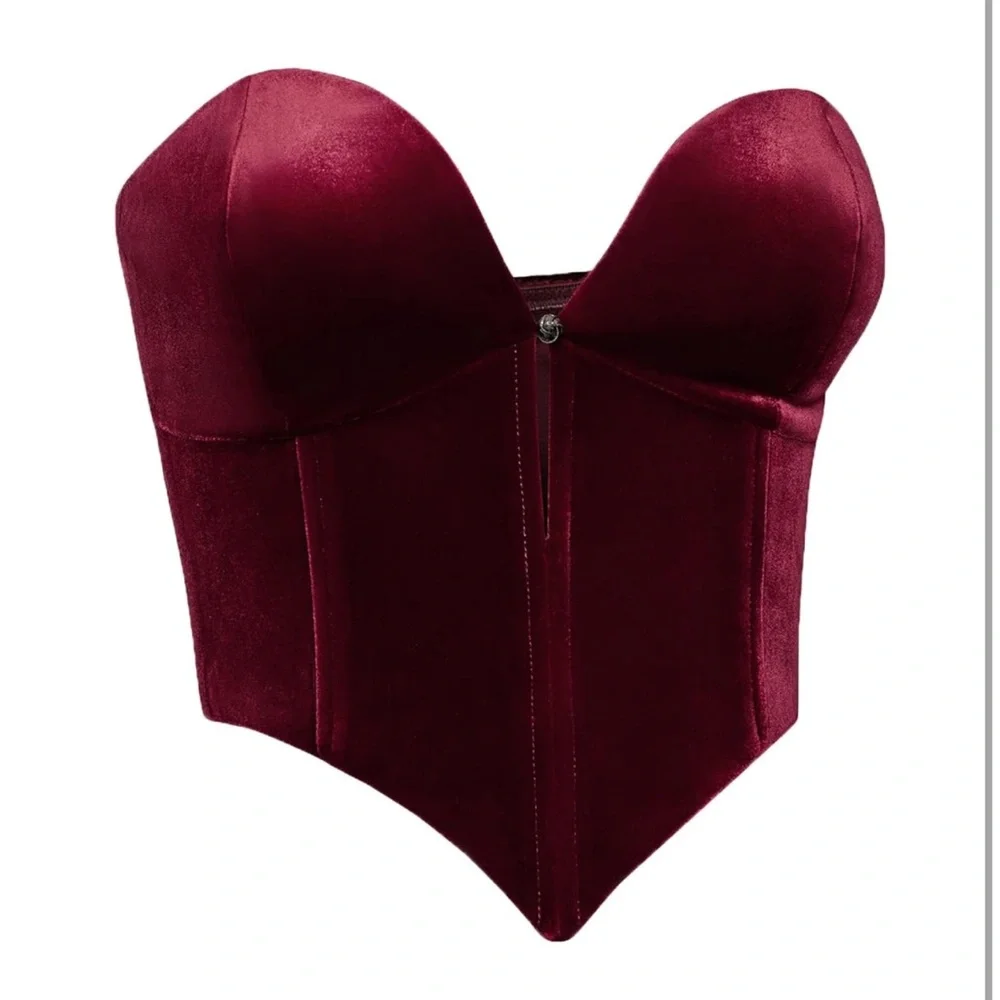 ✨NWT JW PEI Anna Low-Cut Corset Top Red Velvet Holiday Festive - Picture 3 of 13